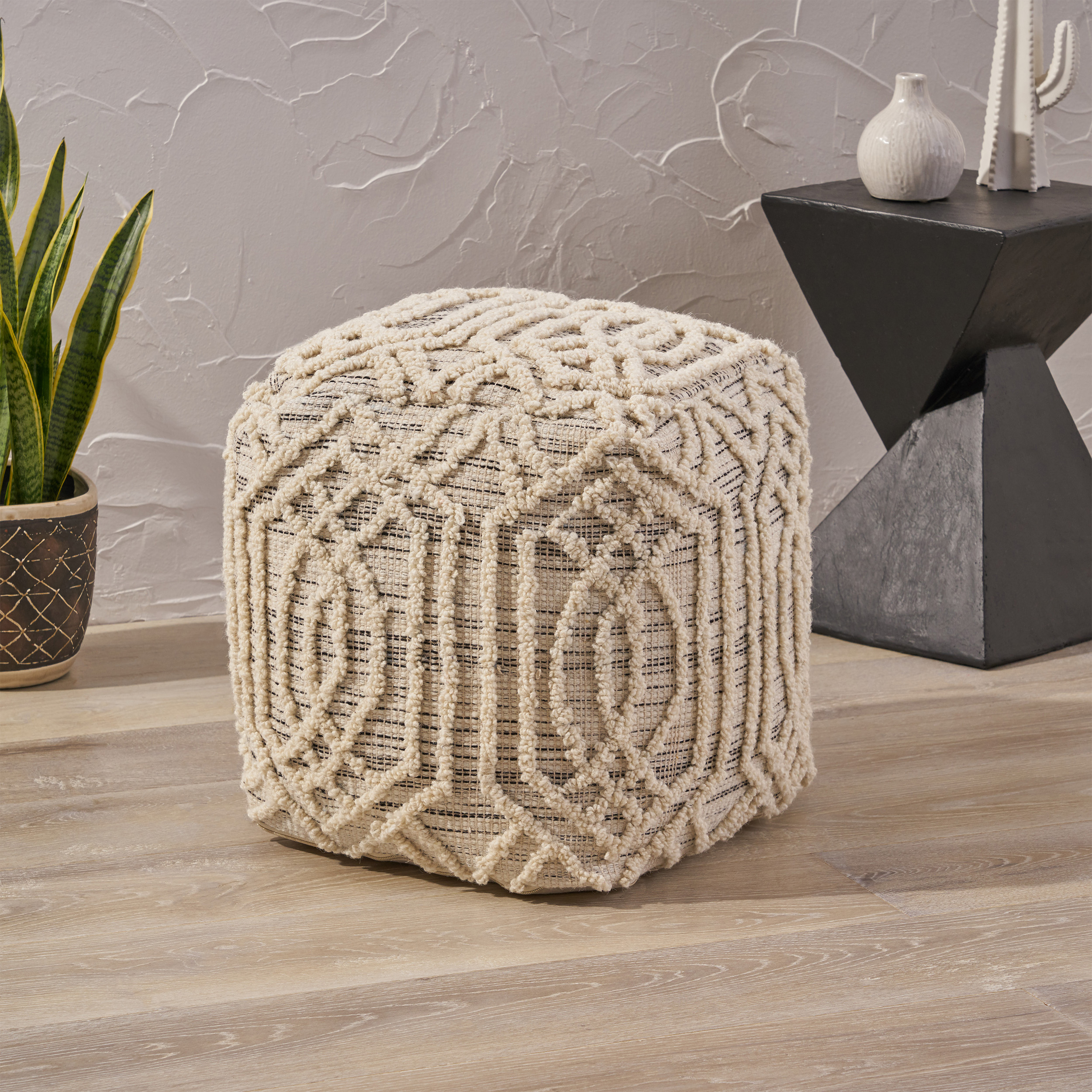 gdf studio poppy boho wool & cotton ottoman pouf