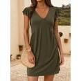 thumbnail image 4 of Women'S Summer Dresses Beach 2026 Casual Deep V Neck Loose Sundress Ruffle Sleeve Mini Dress Olive Green M, 4 of 8