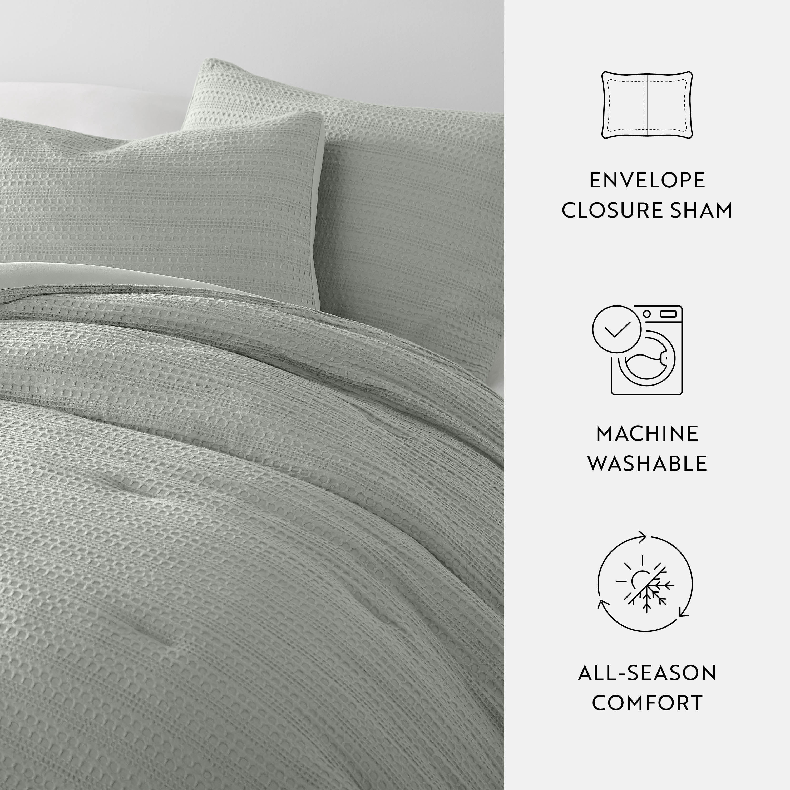 Textured Waffle Comforter Set in Sage Green for Full/Queen Size Bedding by Comfort Canopy