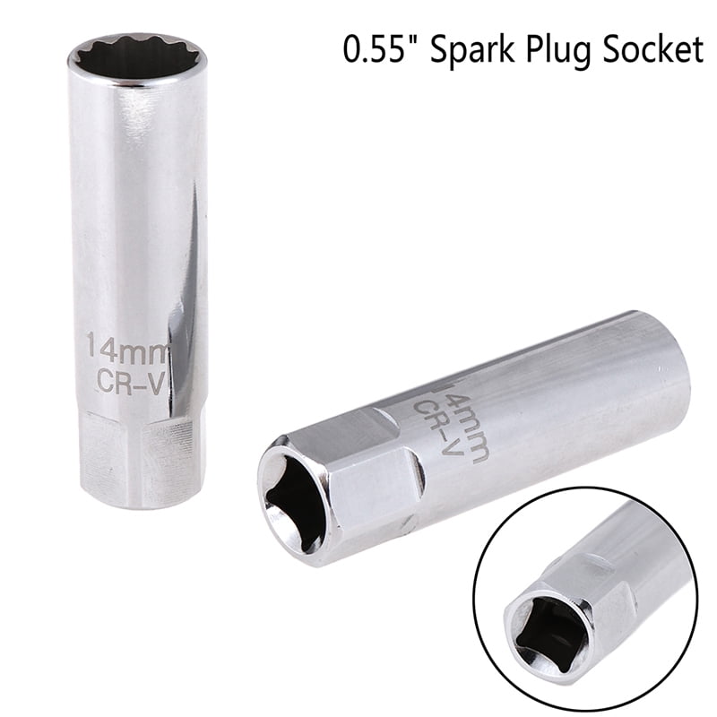 Silver 14mm Spark Plug Socket Removal Installation Wrench Tool