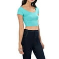 thumbnail image 2 of Womens Trendy Solid Color Basic Scooped Neck and Back Crop Top Mint Small, 2 of 3