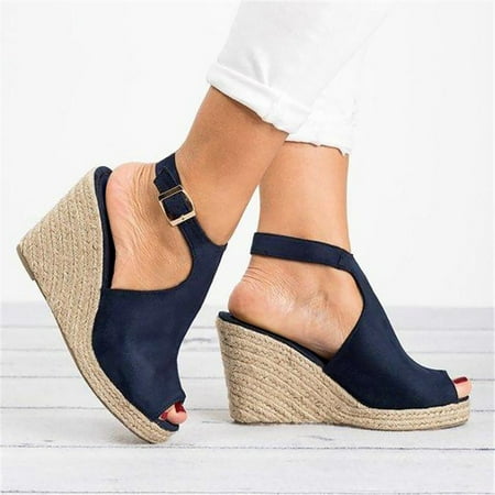 

Pejock Summer Sandals Savings Clearance 2023! Women s Open Toe Buckle Ankle Platform Wedge Sandals Women s Solid Wedges Casual Buckle Strap Roman Sandals