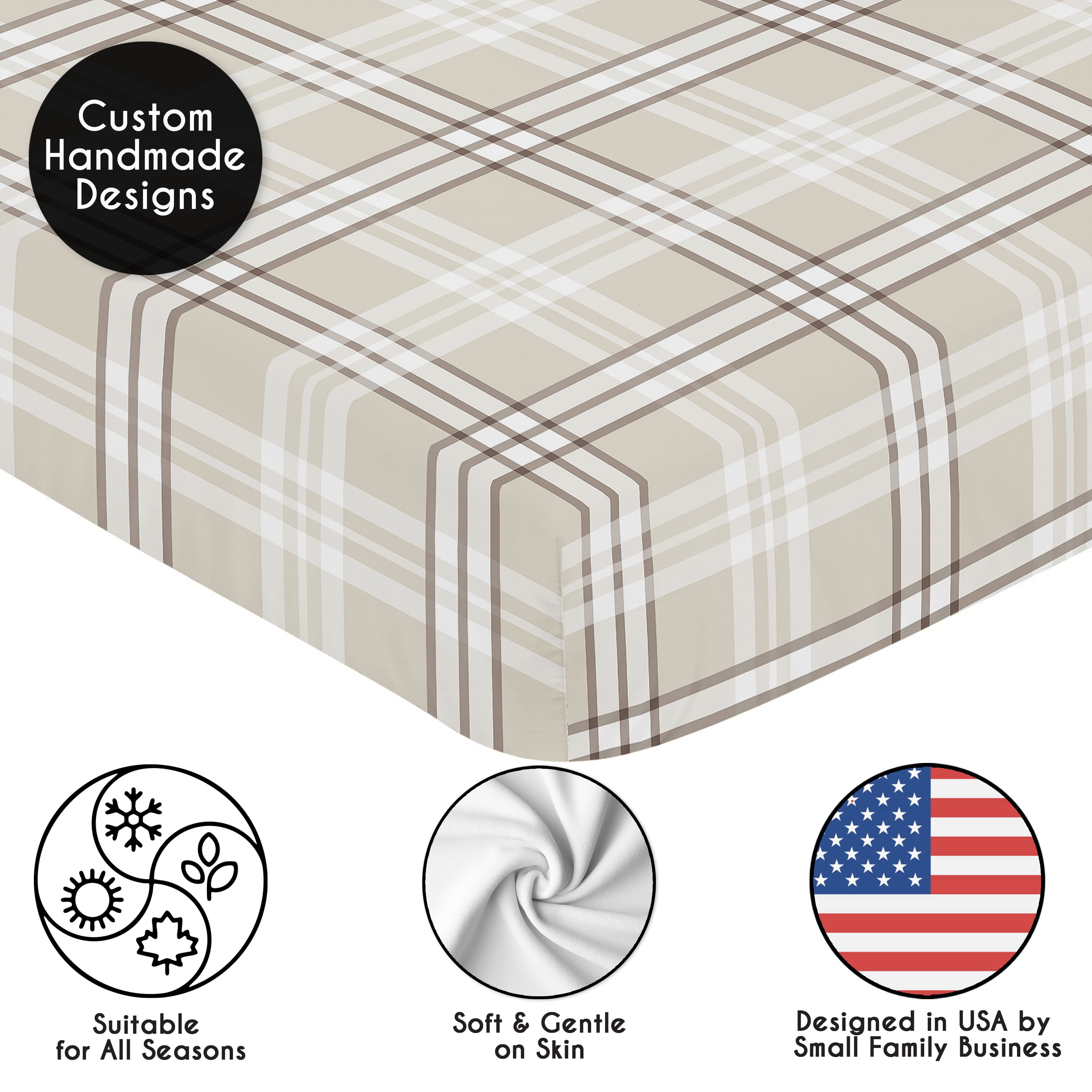 Sweet Jojo Designs Gingham Taupe Plaid Boy, Girl, Unisex/Gender Neutral Fitted Crib Sheet