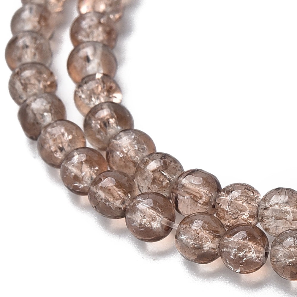 20 Strand Crackle Glass Beads Strands Round Tan 4mm Hole: 1.1~1.3mm about 200pcs/strand 31.4 inch
