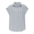 thumbnail image 2 of gbyLJF Women's Striped Short Sleeve Shirts Button Down Collared Tops Loose Fit Casual Long Blouses with Pocket, 2 of 6