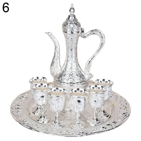 

Naturegr Durable 8Pcs/Set Retro Zinc Alloy Wine Cup Kettle Tray Kit Home Wedding Decor Container