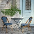 thumbnail image 5 of Flash Furniture Bordeaux Set of 2 Indoor/Outdoor Commercial Bistro Stacking Chairs, Navy/White PE Rattan Back and Seat, Bamboo Print Aluminum Frame in Natural, 5 of 13