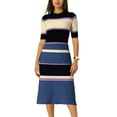thumbnail image 1 of INSPIRE CHIC Vestidos de punto a rayas para mujer, vestido de suéter midi de manga corta, M Azul Púrpura, 1 of 6