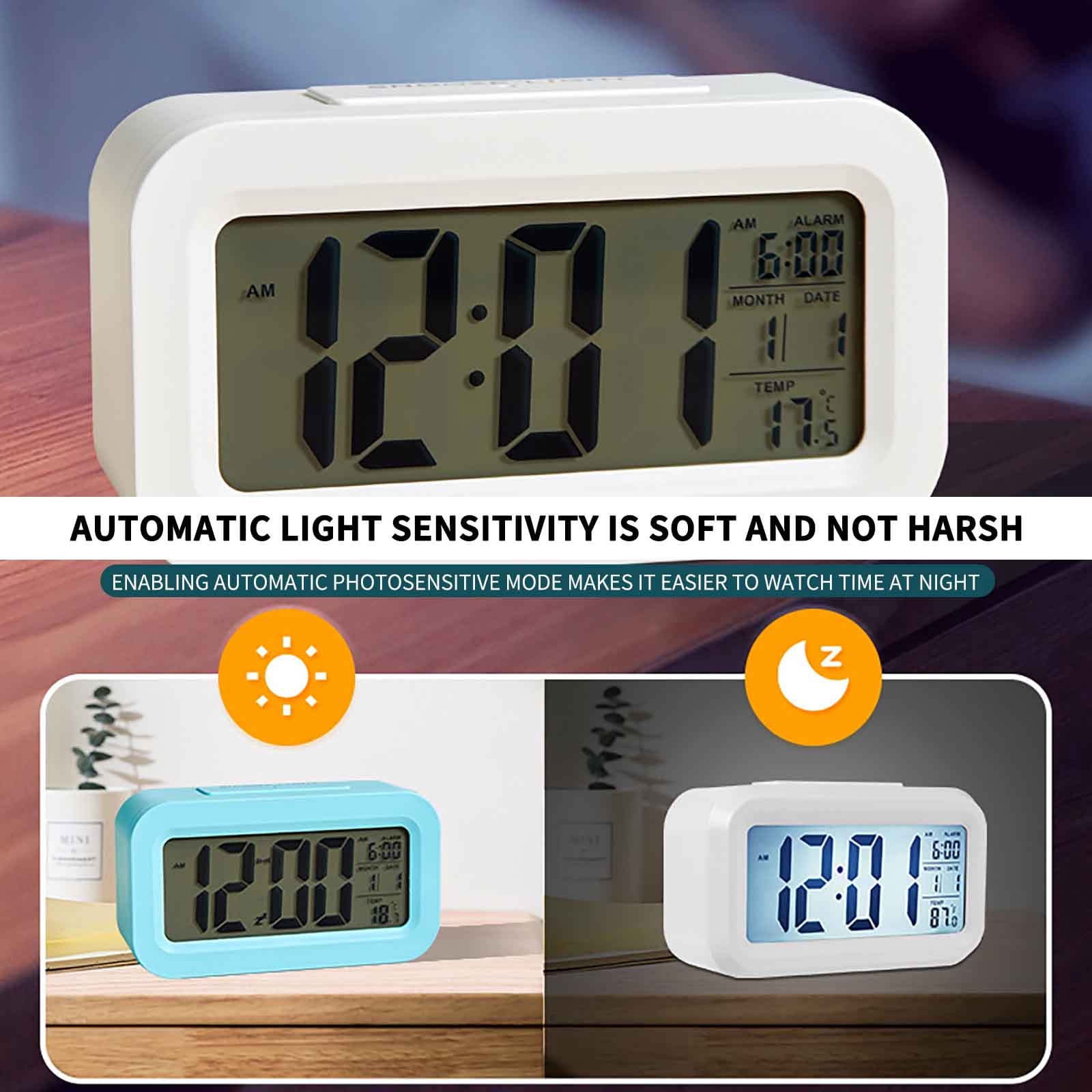 Digital Alarm Clock with Indoor Temperature Display,Battery Operated,Snooze Light Mode,12/24H LCD Display for Bedrooms Heavy Sleepers Kids Travel Bathroom Desk Smart Clock