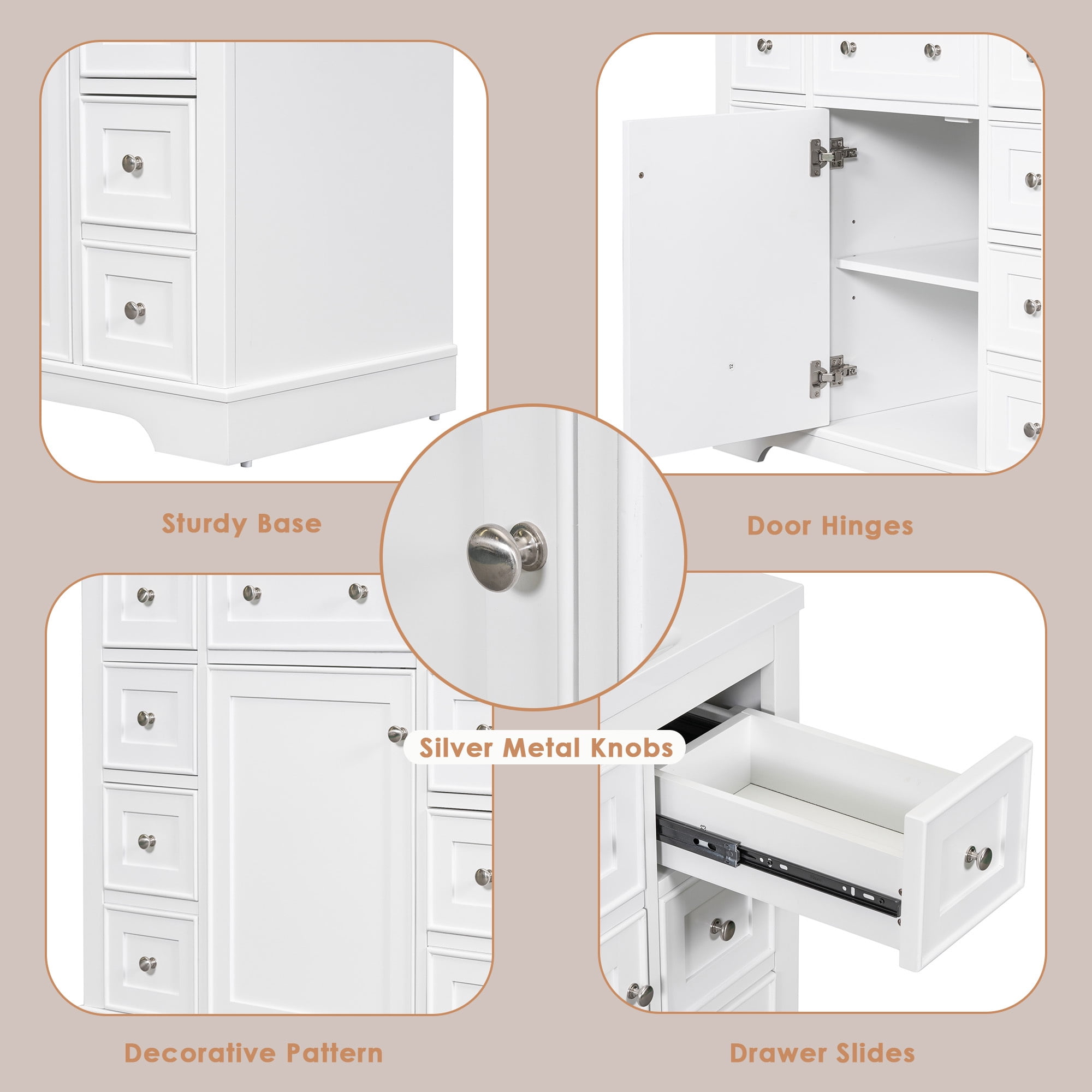 EUROCO 36" Bathroom Vanity Base Only,Bathroom Vanity Without Top Sink, Modern Freestanding Bathroom Storage Cabinet with 6 Drawers, Solid Wood Frame,White