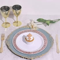 Efavormart 6 Pack Dusty Blue 13" Round Baroque Charger Plates Leaf Embossed Rim for Tabletop Decor Catering Event Decoration