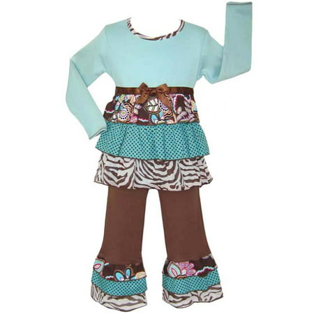 AnnLoren Girls Boutique Chocolate & Teal Safari Rumba Outfit Set