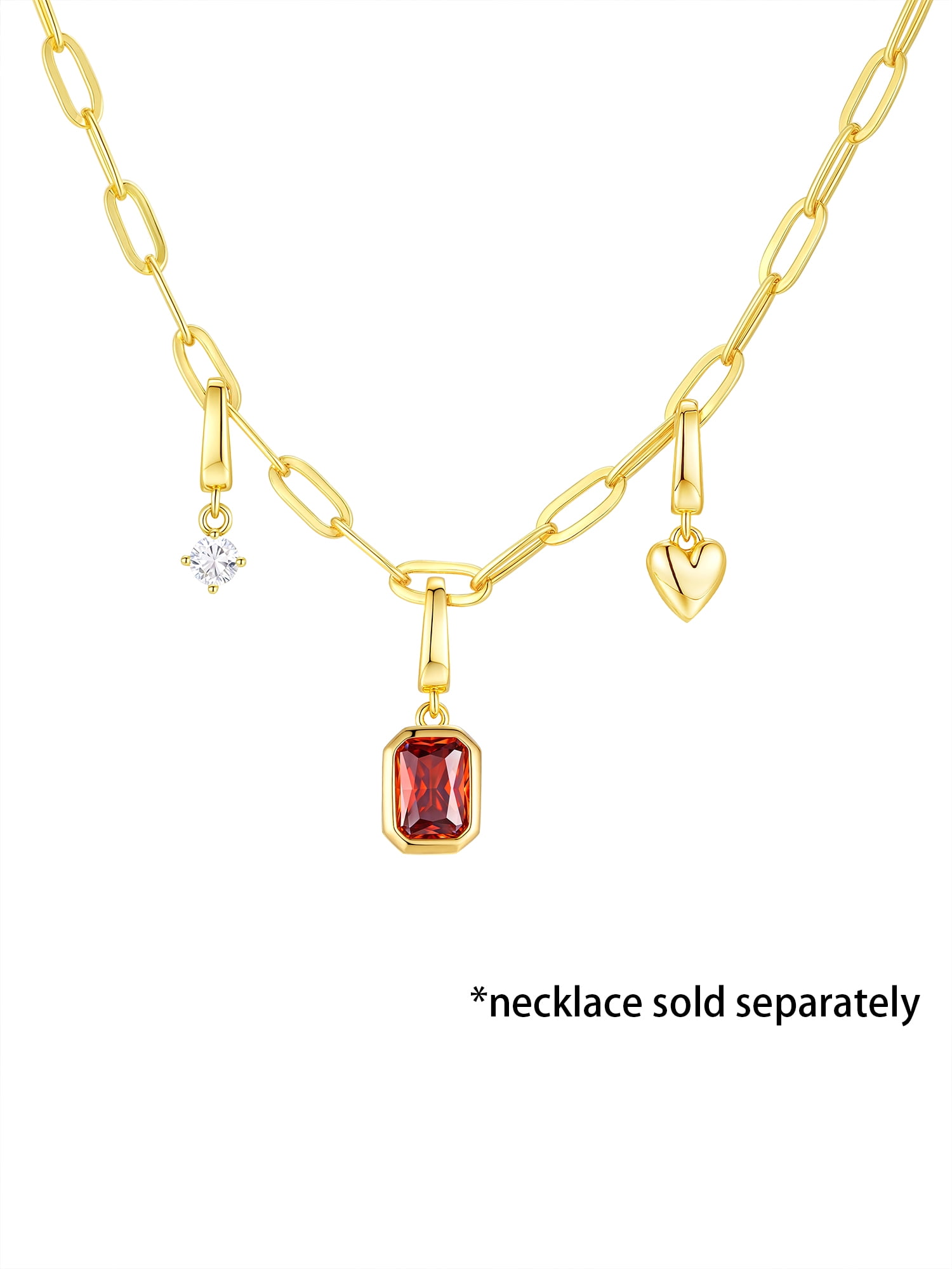 Brilliance Fine Jewelry Simulated Garnet and Simulated Diamond Charm Set in 14KT Gold Plated Sterling Silver