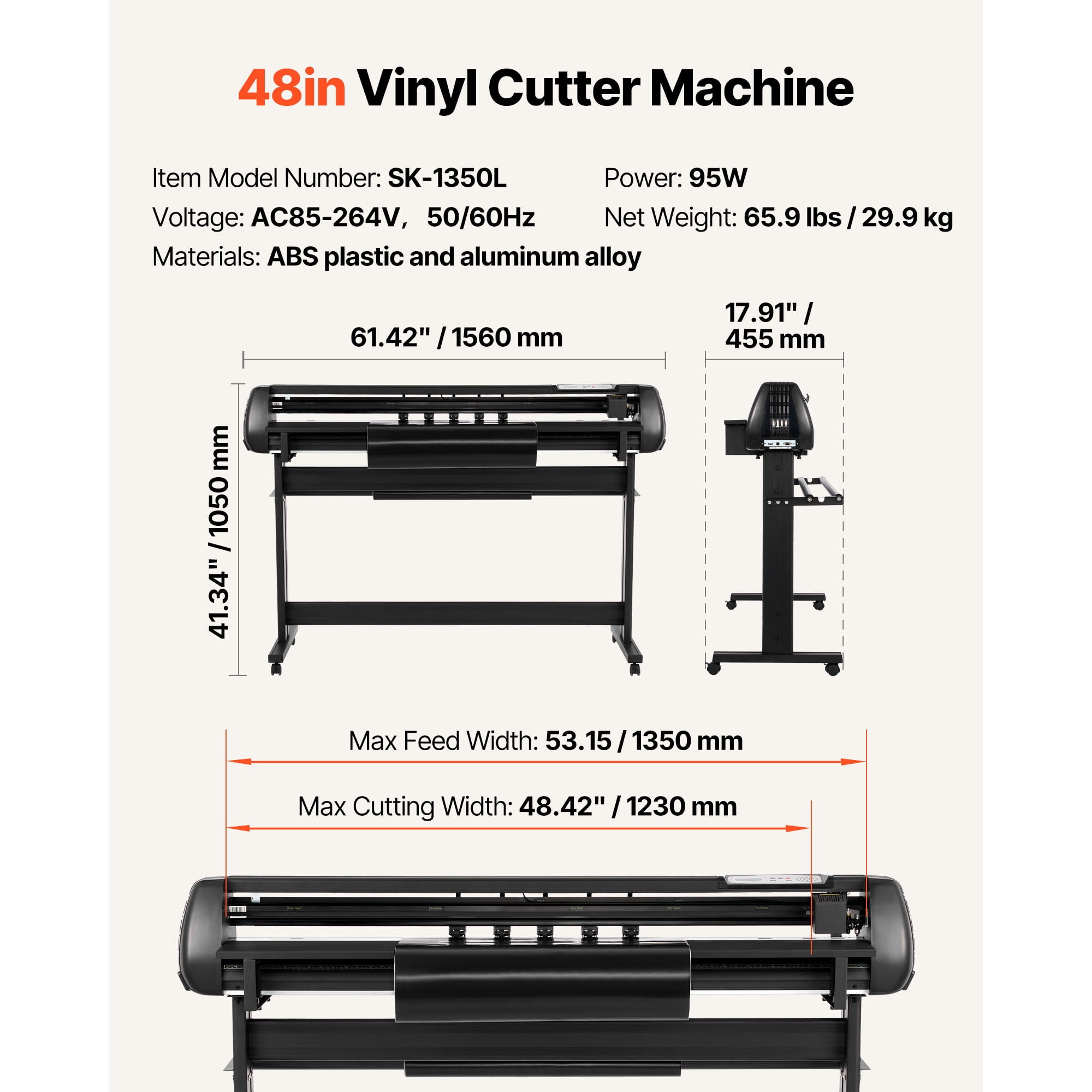 KFFKFF 53-Inch Vinyl Cutting Machine, Dual Blades, Adjustable Speed and Pressure, LED Display, Includes Software and Accessories for Crafting and Sign Making