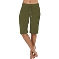 thumbnail image 3 of Loopsun Womens Summer Fashion Casual Solid Low Waist Slim Drawstring Button Knee Length Daily Wear Shorts with Pockets Army Green, L, 3 of 5