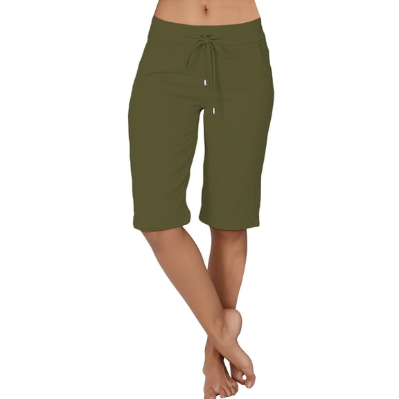 GUACER Casual Shorts for Women Trendy Solid Lightweight Drawstring Elastic Waist with Pockets Bermuda Shorts