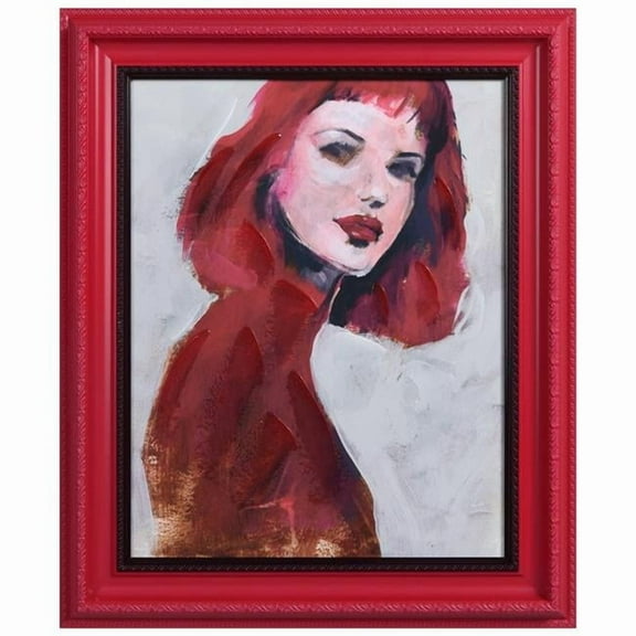 "Scarlet Muse" Chromatic Hand Painted Embellished Giclee Portrait Canvas Wall Art with Baroque Two-Tone Frame