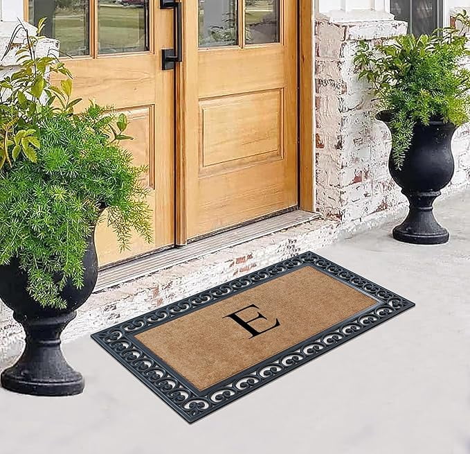 A1HC 30"x48" Natural Coir & Rubber Paisley Monogrammed Door Mat, Heavy-Duty, Low-Profile, Anti-Shed Outdoor Entrance Mat