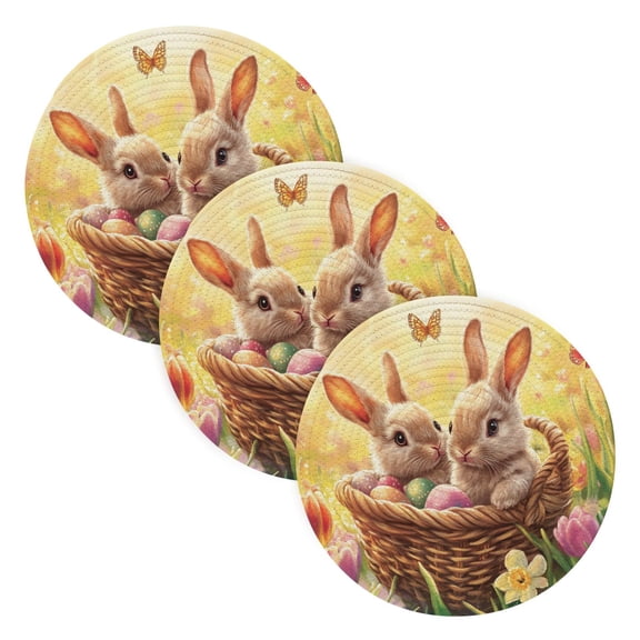 BZSMCE Mats for Pots,Pans Place Cute Rabbit on Easter Basket Simple Style Pattern Pot Mats
