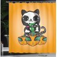 thumbnail image 3 of Ambesonne Black Cat Shower Curtain, Kitten Alien Pumpkin Art, 69"Wx75"L, Apricot Charcoal Grey, 3 of 4