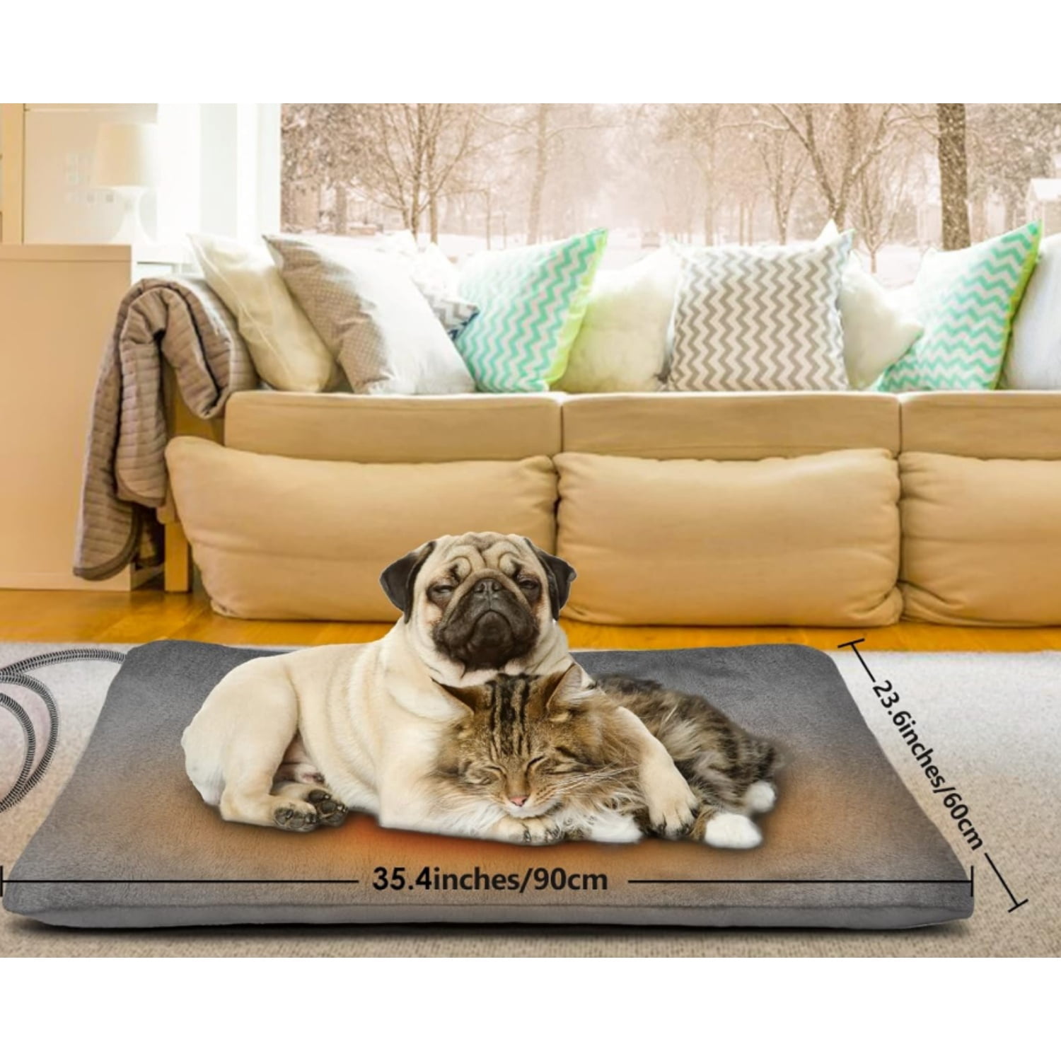 Outdoor Heated Pet Bed with Waterproof Cover,Pet Heating Pads for Dog,Soft Electric Blanket Auto Temperature Control,Heating Mat for Dog House Cabin Cot Doorway, XL