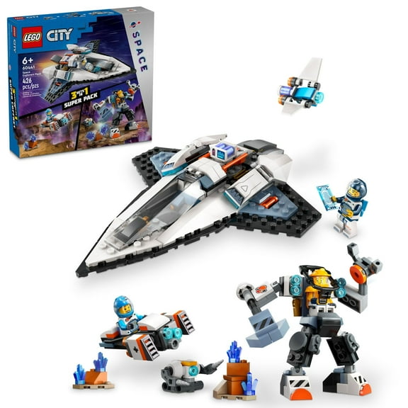 LEGO City Space Explorers Pack, Kids’ Space Toy Playset Bundle for Boys and Girls Aged 6 and Up, 3 Building Sets in 1 Box, Space Gift Mech Toy, Interstellar Spaceship, Hoverbike, 3 Minifigures, 60441