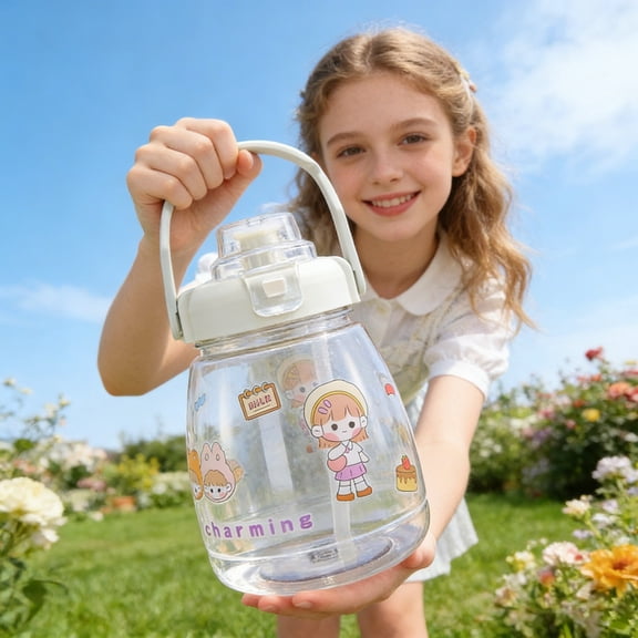 Girls' High-End Appearance Customized Straw Cups Cute Cups High Capacity Wide Water Bottle â In Stock Stylish Cup For And Students Water Bottle For Children Water Bottle1100Ml
