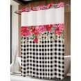 thumbnail image 4 of Pink Roses Valentine's Day No Hook Shower Curtain Waterproof,Bathroom Curtains with Snap in Liners and See Through Top Window,Black White Plaid Spring Floral Hotel Bathtub Curtains Shower 60"Wx72"L, 4 of 8