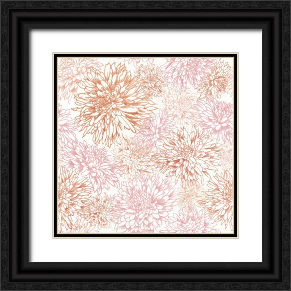 Wild Apple Portfolio 12x12 Black Ornate Wood Framed with Double Matting Museum Art Print Titled - Flowers on White Contemporary Bright Pattern IIIA