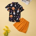 thumbnail image 5 of Mercatoo Toddler Baby Boy Halloween Outfit Pumpkin Head Short Sleeve Shirt Clothing+ Orange Shorts 2Pcs Set 1 to 5 Years, 5 of 9