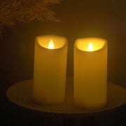 2 Pack Waterproof Outdoor Battery Operated Flameless Candles with Remote Timer Realistic Flickering Plastic Fake Electric LED Pillar for Home Garden Wedding Christmas Decor 3x6 Inches