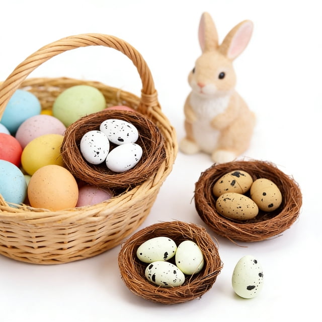 Tdxkok Mini Faux Nids avec Œufs Mouchetés Œufs de Pâques Décorations Joyeuses Pâques