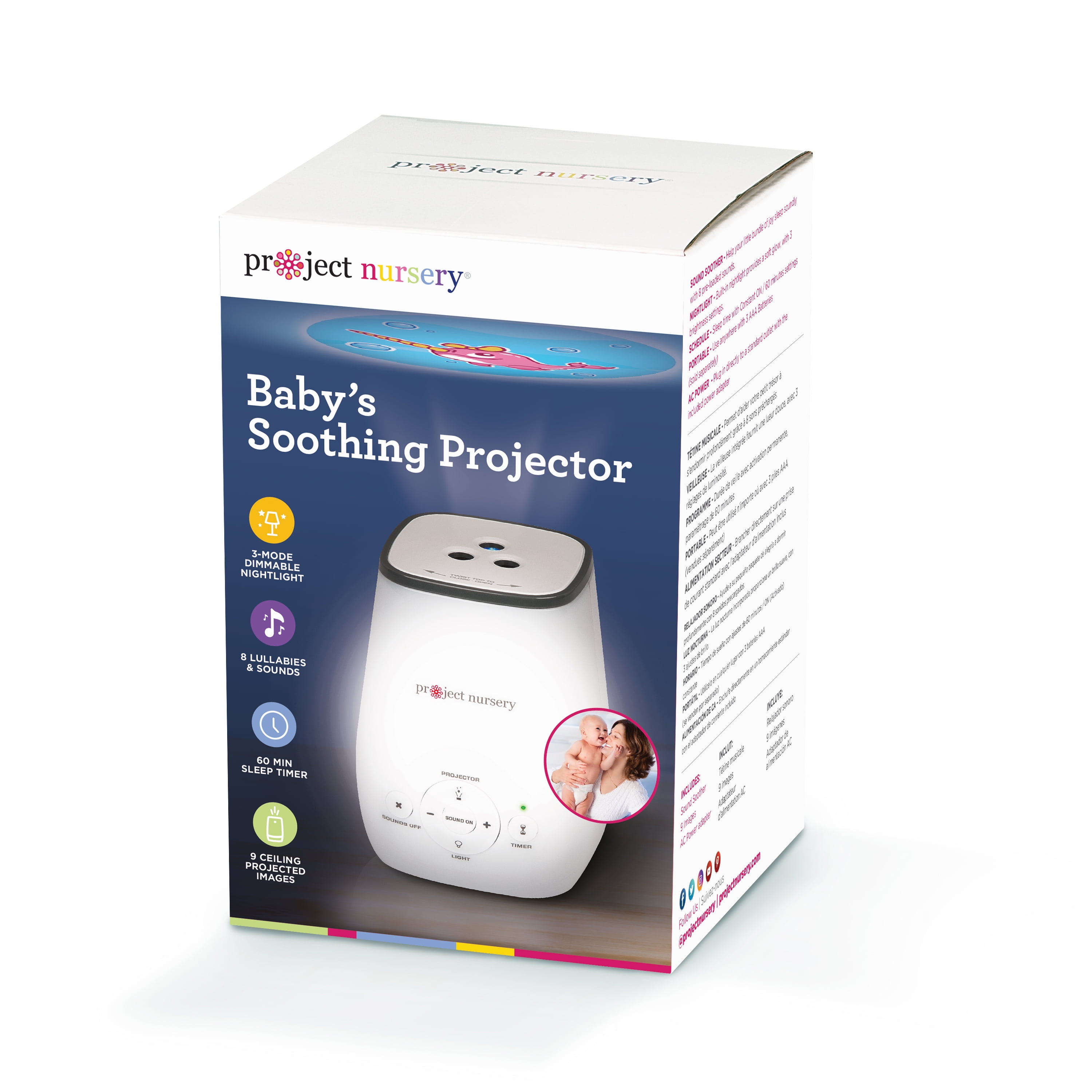 alledaags Autorisatie Decoderen Project Nursery 4-in-1 Soothing Projector with 8 Pre-Loaded Sounds,  Nightlight and Timer - White - Walmart.com