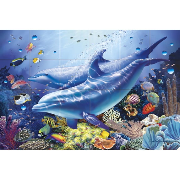 Tile Mural Bathroom Backsplash - Rhythm in Blue - by Christian Riese Lassen