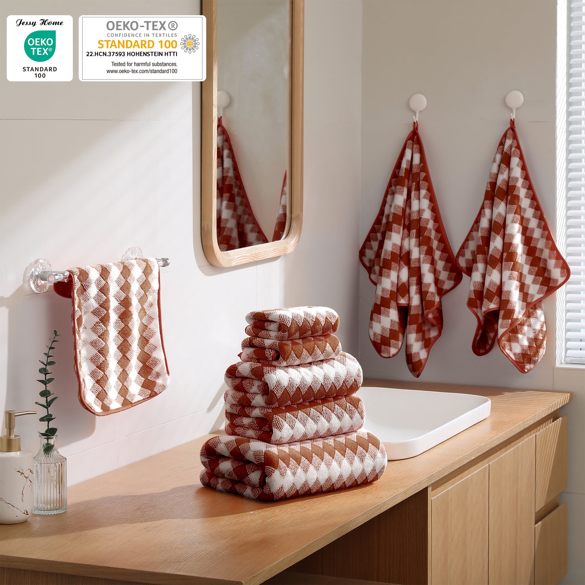 Jessy Home 12 Piece Brown Towel Set Soft Bath Towel for Bathroom-4 Bath Towels, 4 Hand Towels, 4 Washcloths Highly Absorbent Bath Sheet for Hotel & Spa