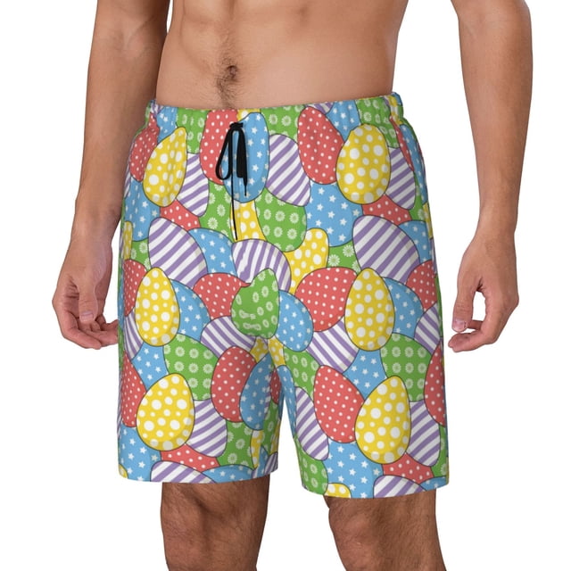 Kdxio Colorful Easter eggs Print Mens Swim Shorts with Mesh Lining, Breathable and Quick-Drying, Adjustable Waist, Privacy Pocket-Medium
