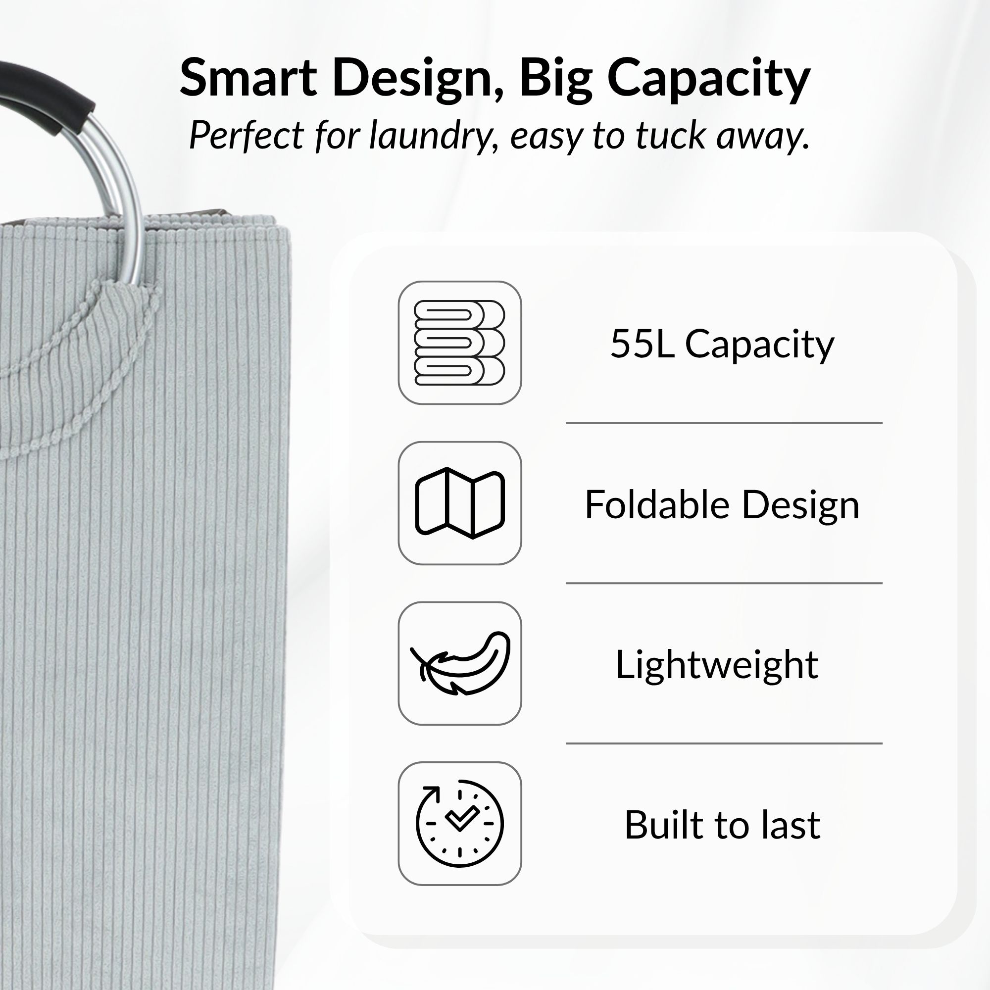 Corduroy Laundry Basket 55L Soft Gray