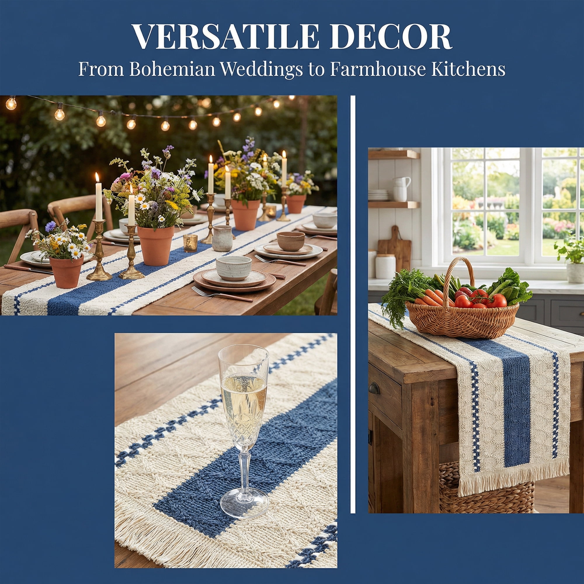 Unique Bargains Farmhouse Polyester Table Runner for Birthday Decoration Blue 11.8"x78.7"