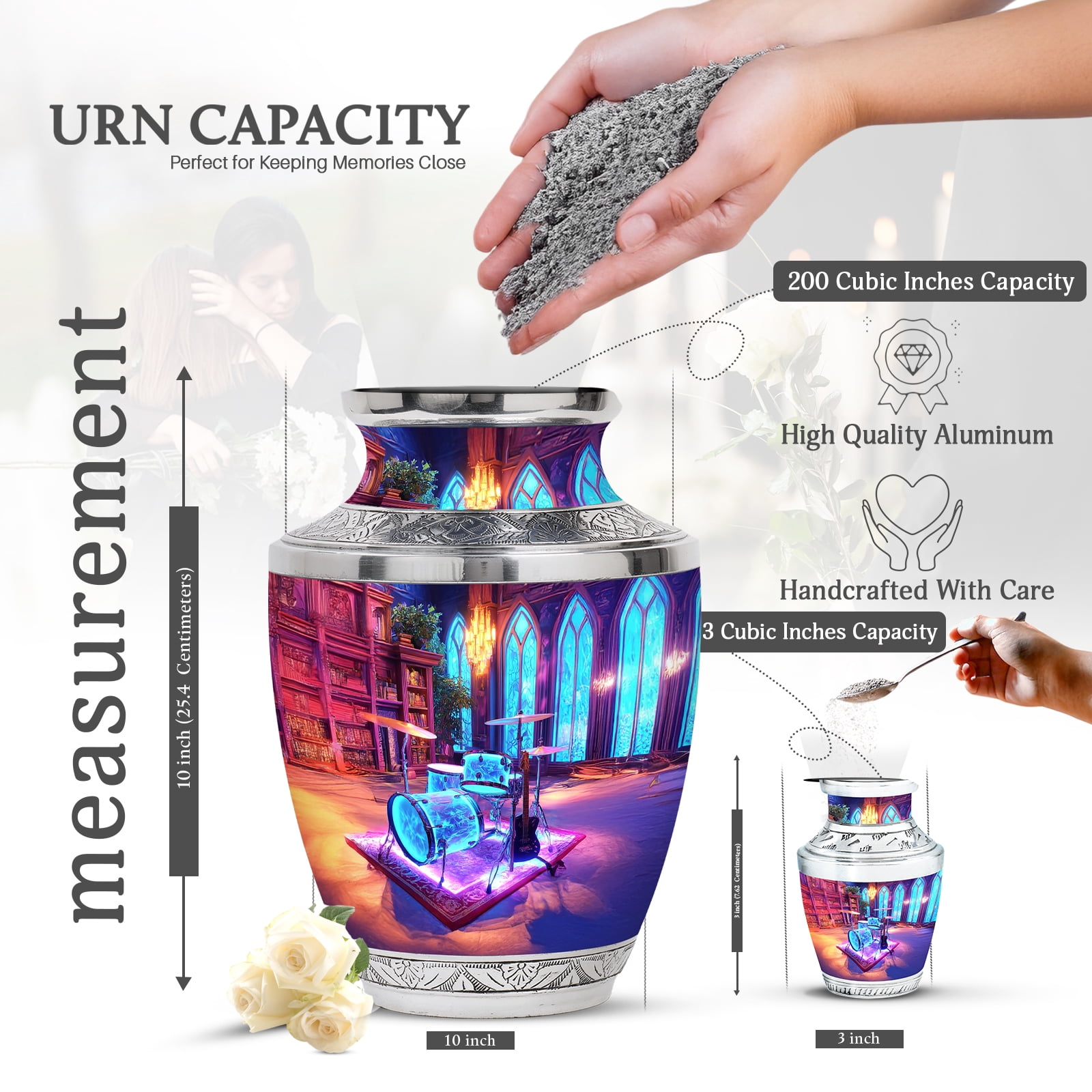 KARYLIZ Drum Set and Guitar Large Urns For Human Ashes Adult Man - Purple Urns for Female & Male - Cremation Urn for Women Mom & Dad - Burial Urn for Dad Cremated Remains - Funeral Memorial 10 Inch