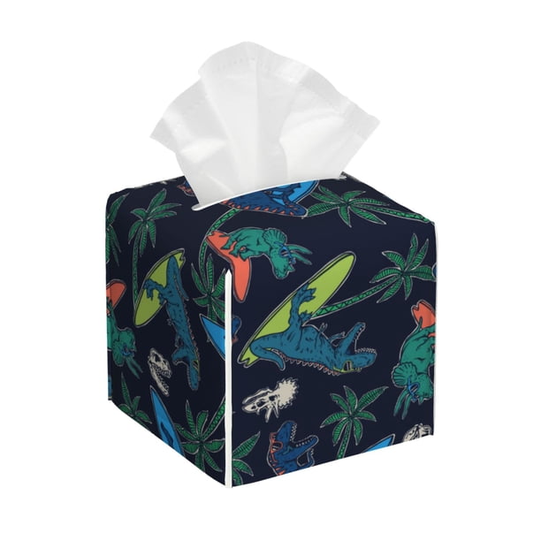 Balery Dinosaur Porta Pañuelos de Cuero con Estampado – Funda Moderna Cuadrada para Caja de Pañuelos, Dispensador 5x5x5''