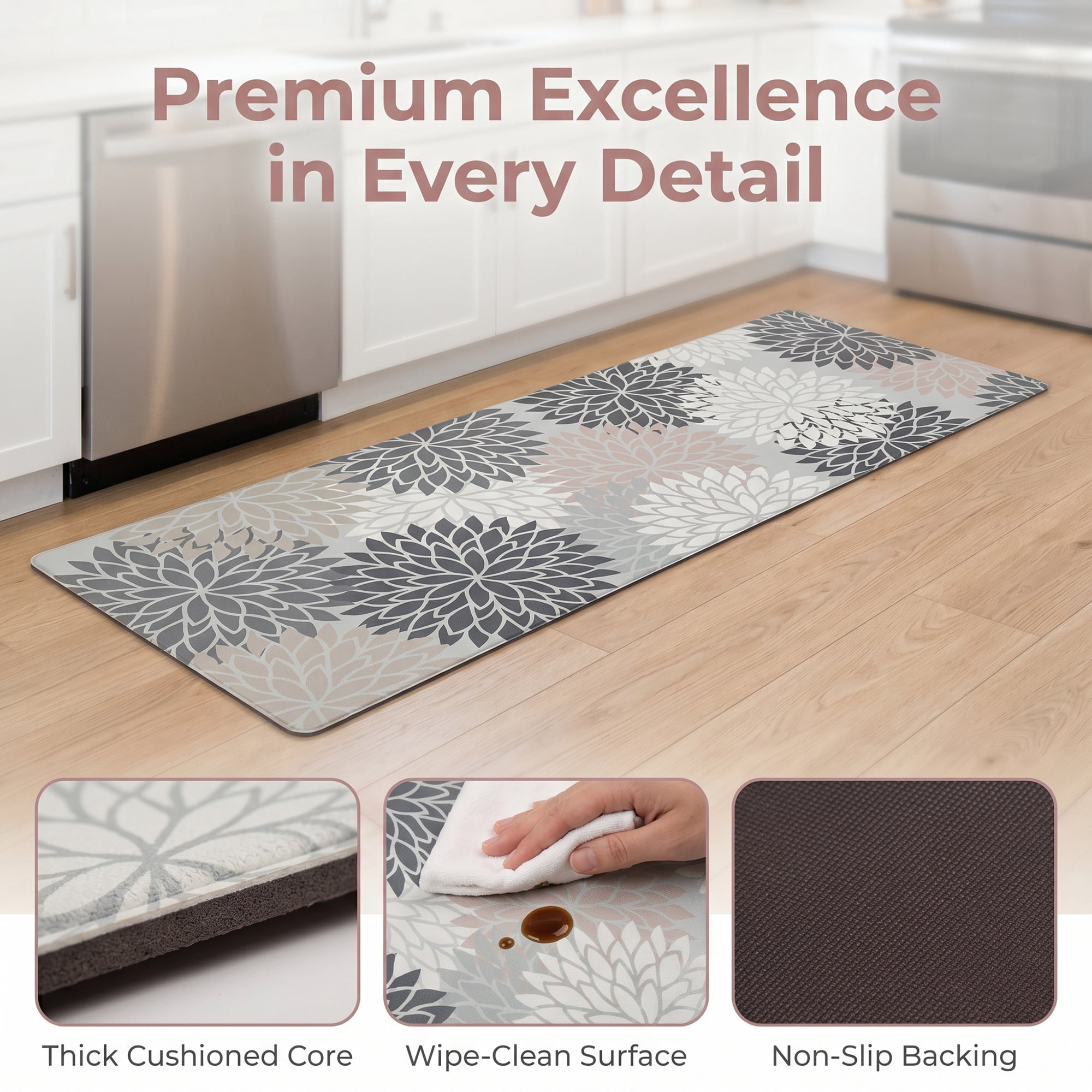 Unique Bargains Ergonomic Kitchen Mats Grey 47" x 17"