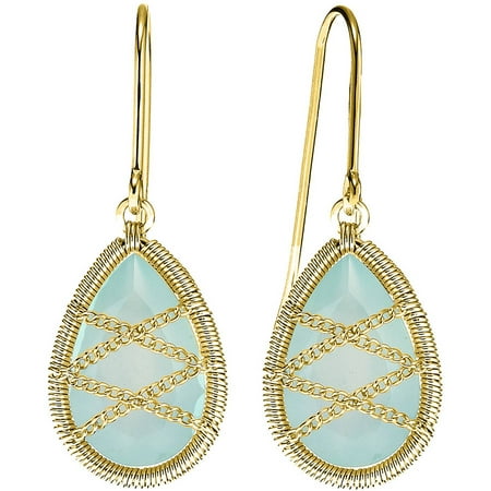 5th & Main 18kt Gold over Sterling Silver Hand-Wrapped Large Teardrop Chalcedony Earrings