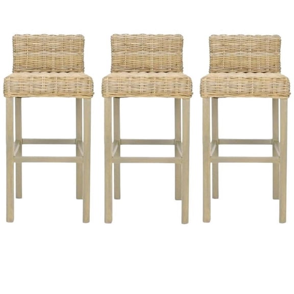 Home Square 29.5" Mango Wood Bar Stool in Beige - Set of 3