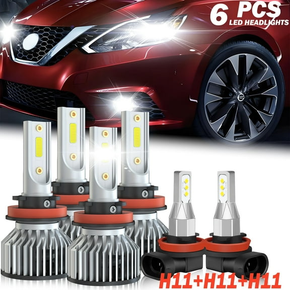 Fit for 2013 - 2023 Nissan Sentra LED headlight bulbs H11 H9 H8 High/Low Beam+ Fog lights,12000LM 50W 6000K,500% Brighter than halogen, 6PCS