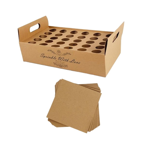 Caja porta conos de confeti para bodas, decoración de conos de confeti y caja de soporte para bodas 30 agujeros marrón