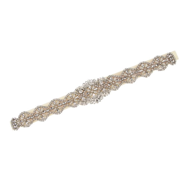 Cinturón de vestido de novia Sonducket con apliques de perlas de diamantes de imitación Marfil