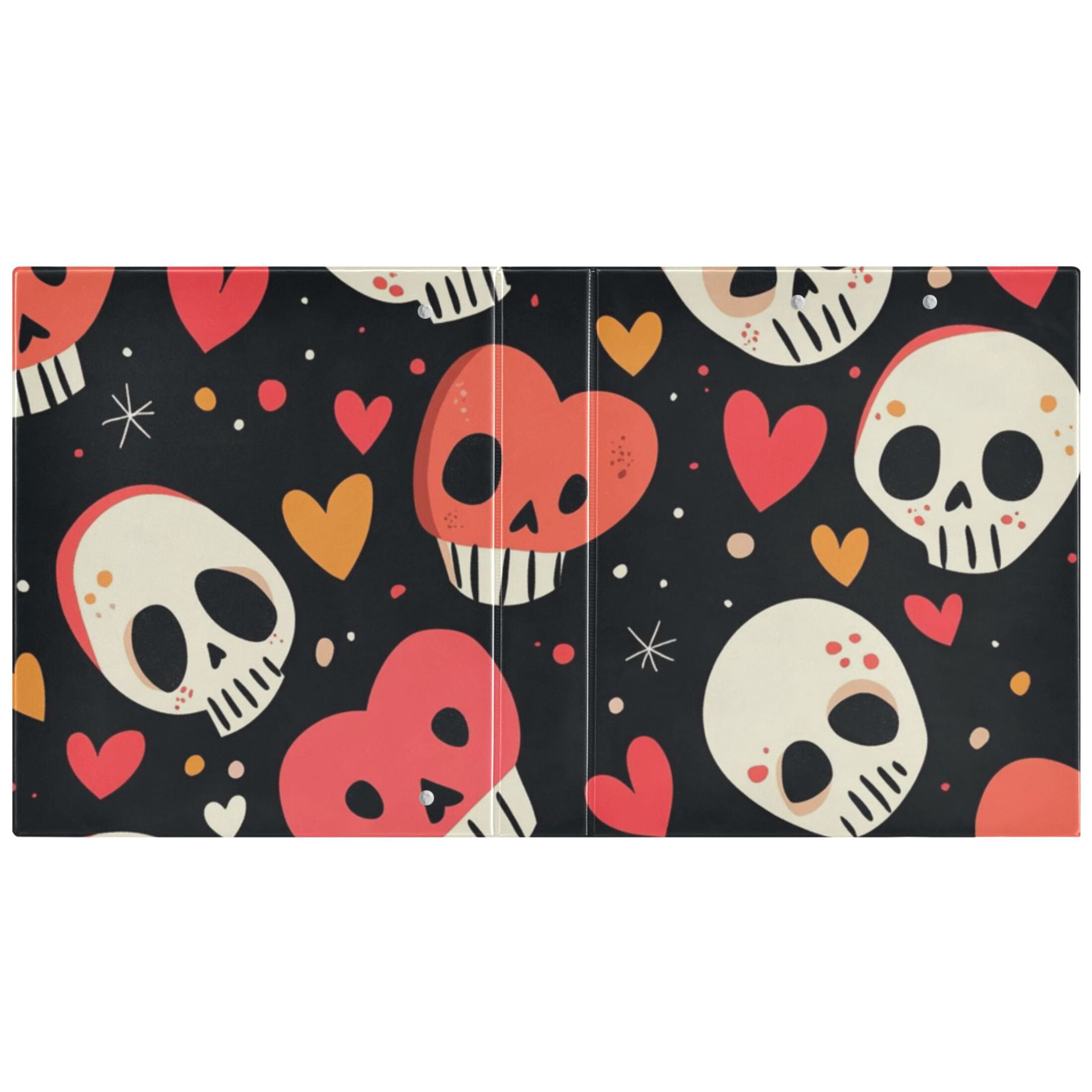 Cartoon Skulls Hearts 3 Ring Binders 1.5 inch Hardcover File Folders with Interior Pockets A4 Size Organizer for School Office Hospital