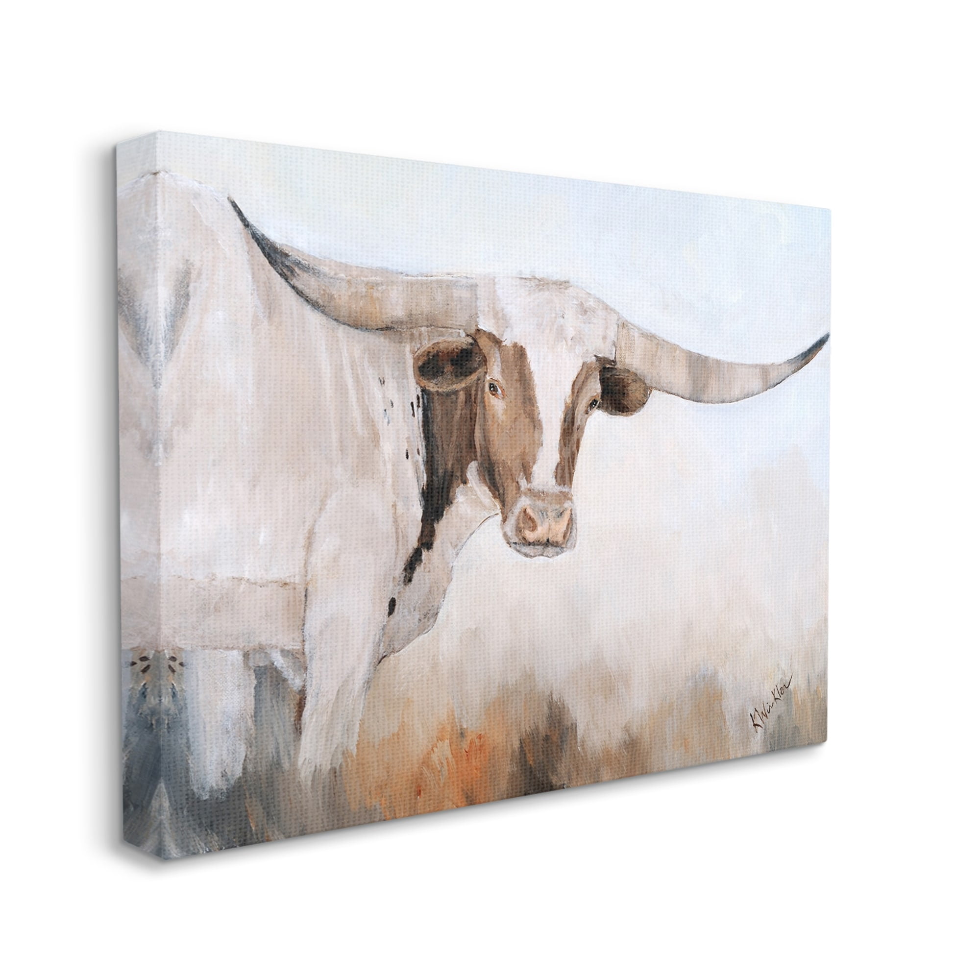 Stupell Farmhouse Cattle Longhorn Painting Animals & Insects Painting Gallery Wrapped Canvas Print Wall Art