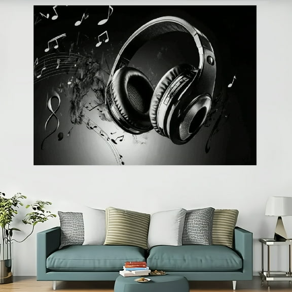 Creowell Headphones Musical Notes Wall Tapestry 100% Polyester Art 60x40in