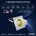 thumbnail image 7 of LUXRITE 3" LED Trimless Spotlight with Brass Trim 15W, 1100LM, 5CCT, 60, Dimmable Push-n-Lock CRI90 Damp & IC Rated ETL, 7 of 7